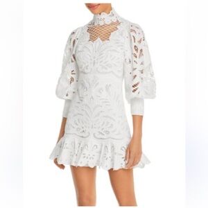 Alice and Olivia Yazmin Elegant White Lace Mini Dress, size 0